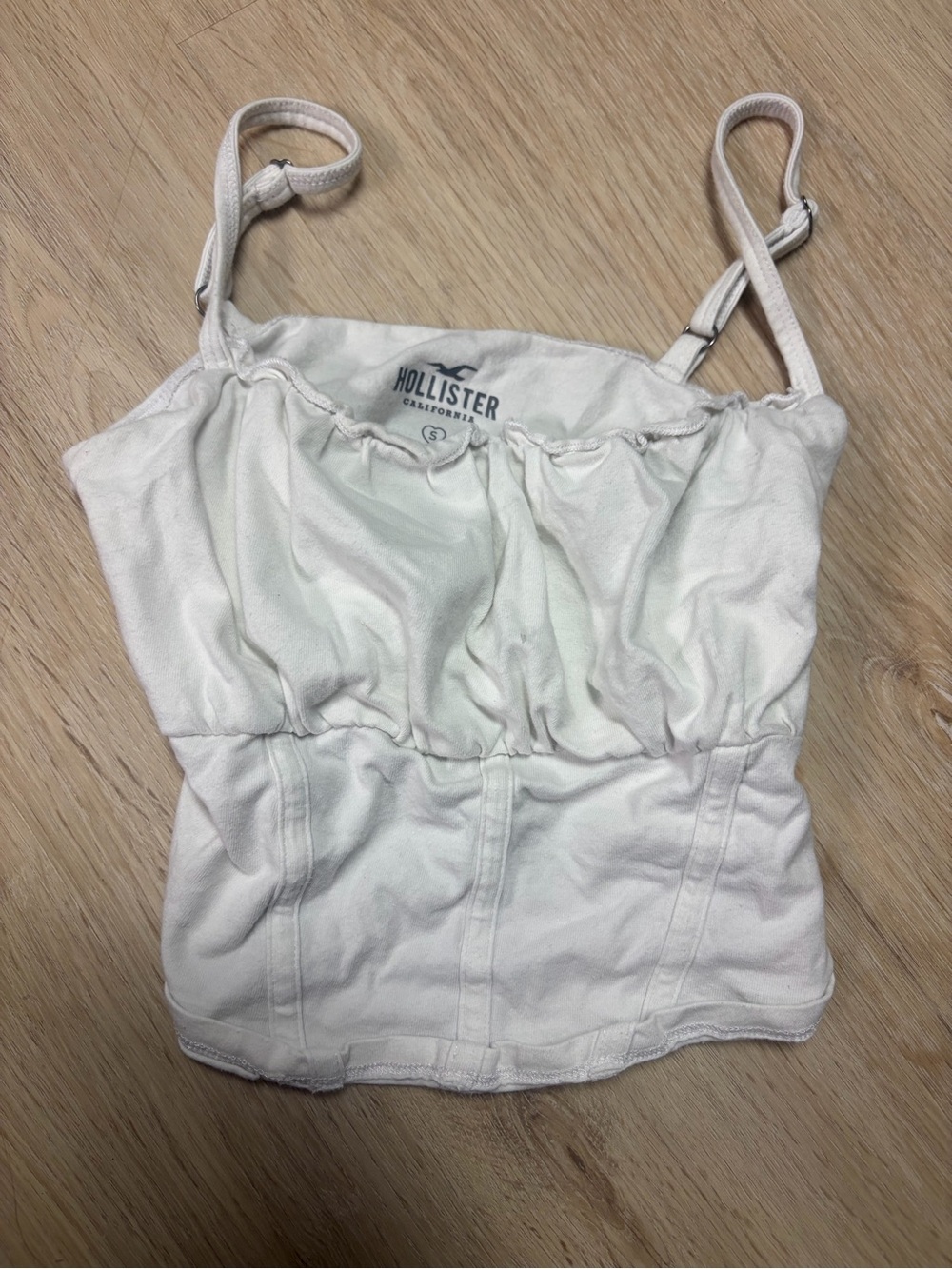 Hollister White Ruched Spaghetti Strap Bustier Cami
